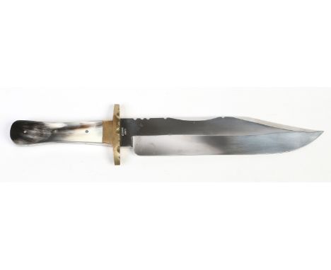 A Bowie knife in leather sheath by R. Middleton of Sheffield. The blade having file work decoration and etched Swift & Sure t