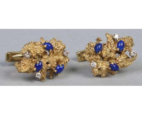 A pair of 18 carat gold cufflinks set with diamonds and lapis lazuli, 23.3 grams gross weight. Condition Report. To be used a