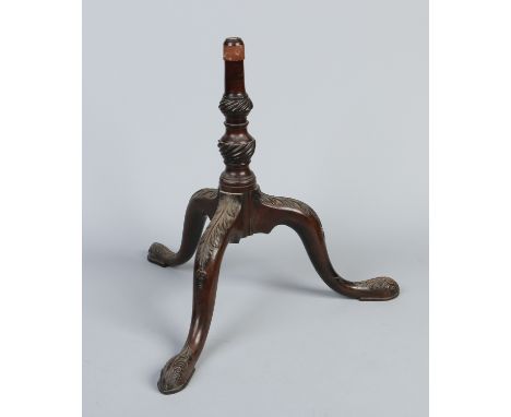 A Chippendale style antique mahogany tripod base with acanthus carvings, 52cm. Condition Report. To be used as a guide only. 