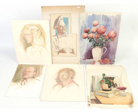 Ernest Arthur Marsh (b. 1918, Yorkshire). Ten unframed paintings, mostly watercolours sketches including a self portrait and 