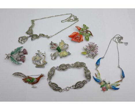 Marcasite and enamel jewellery 