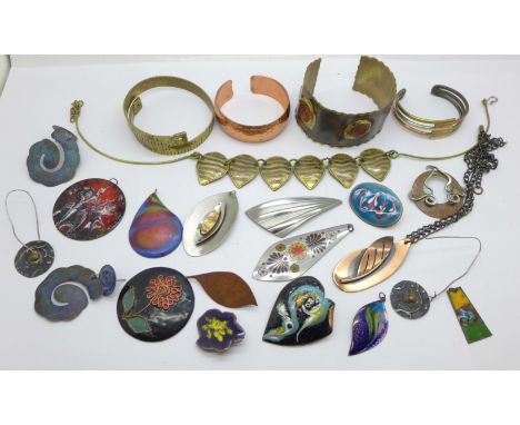 Studio enamel, copper, brass and stainless steel jewellery 