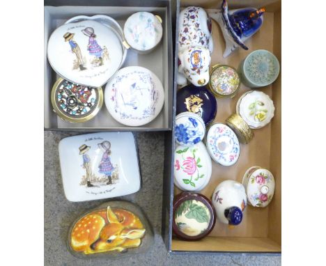 A Russian model of a cockerel and a collection of trinket boxes 