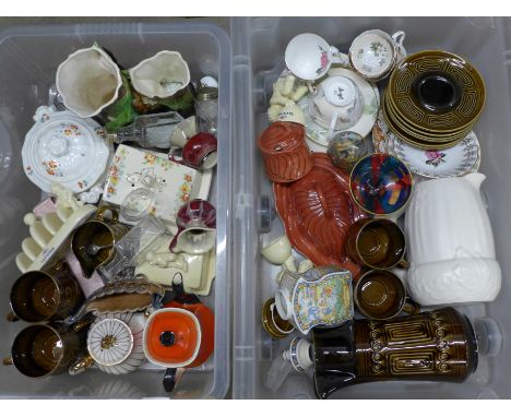 Mixed china and glass including a Sylvac coffee set, posy vase, Carlton Ware preserve pot and covered dish, etc. **PLEASE NOT