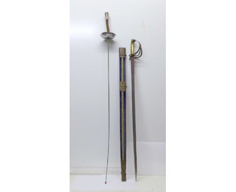 A sword marked Made in India with scabbard, blade 78cm and one other 