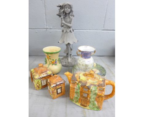 Cottage ware tea service and other china plus a figure of a girl, a/f **PLEASE NOTE THIS LOT IS NOT ELIGIBLE FOR POSTING AND 