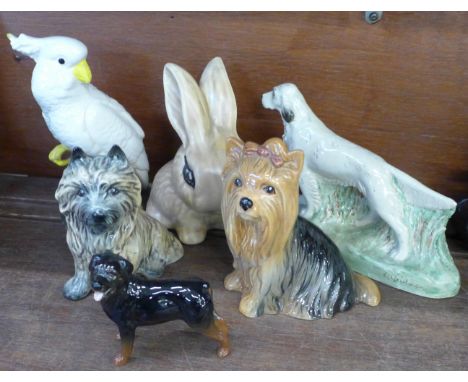 Six animal figures including Sylvac and Beswick 