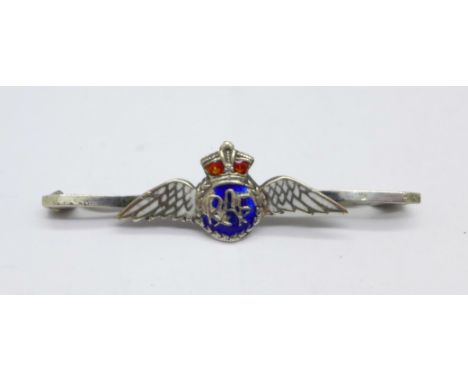 A silver RAF sweetheart brooch, 5cm, enamel a/f 