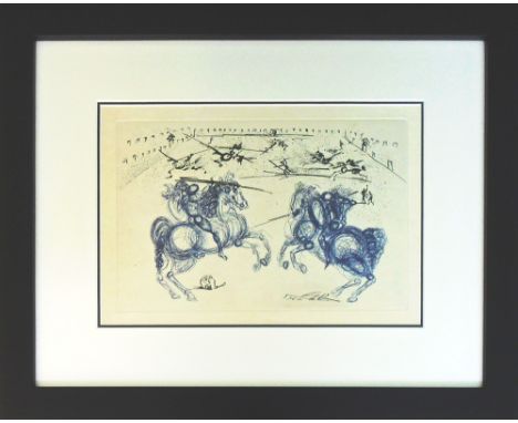 SALVADOR DALI, 'Combat des Cavaliers - Knightly Combat', original etching and aquatint in colours on Japan paper, 1975, signe