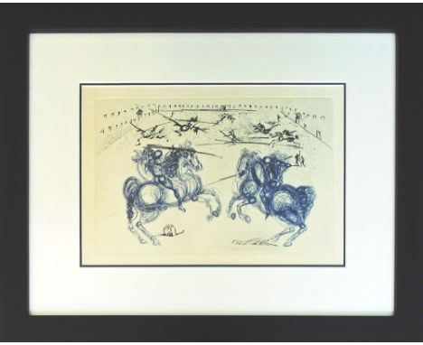 SALVADOR DALI, 'Combat des Cavaliers - Knightly Combat', original etching and aquatint in colours on Japan paper, 1975, signe