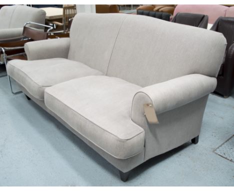 CALGARY SOFA, by Robert Langford (retailed at £3000), three seater, with grey upholstery, on short tapered supports, 207cm x 