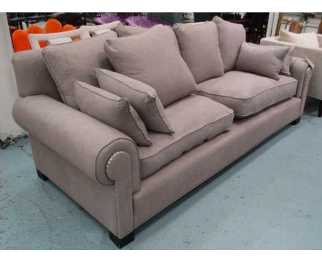 SOFA, three seater, from Andrew Martin grey with stud detail. (with faults) slight marks to feet 