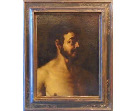 XVII CENTURY SPANISH SCHOOL, 'Portrait of a man', oil on panel, 58cm x 46cm, ebonized gilt frame.