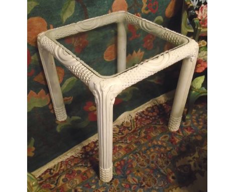 LAMP TABLE, Egyptian style, white painted with moulded frame and inset square glass top, 60cm H x 58cm W.