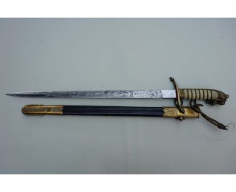A navy officer's dirk and scabbard,&nbsp;the scabbard initialled 'NGEH'. 