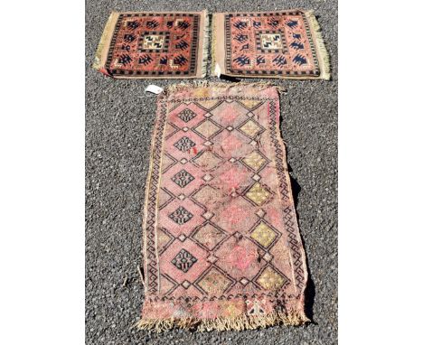 A pair of Persian prayer mats;&nbsp;together with a small flatweave rug. (3) 