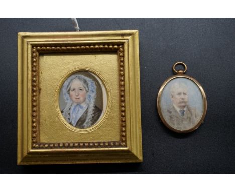 English School,&nbsp;third-quarter 19th century, portrait miniature of an elderly lady wearing a lace headdress, probably on 