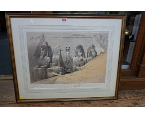 After David Roberts, 'Front Elevation of The Great Temple of Aboosimble, Nubia', lithograph, I.32.5 x 49cm. 