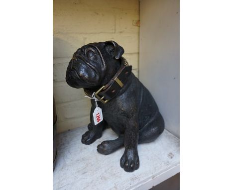 A bronze Pug, labelled 'Brights of Nettlebed', 29cm high. 