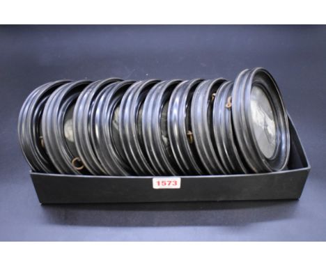 A set of ten stipple engraved portrait miniatures of British historical figures,&nbsp;9cm diameter, each in matching ebonized