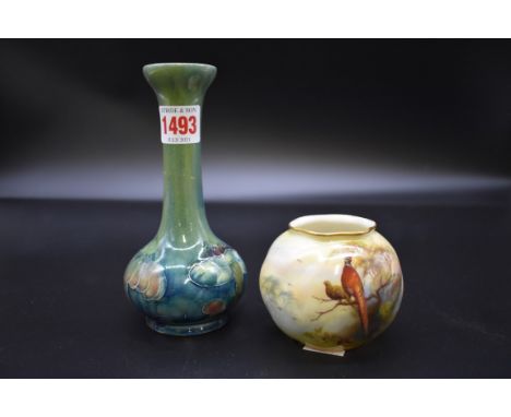 A Moorcroft for Liberty 'Claremont' pattern baluster vase,&nbsp;16cm high (restuck); together with a Royal Worcester ovoid va