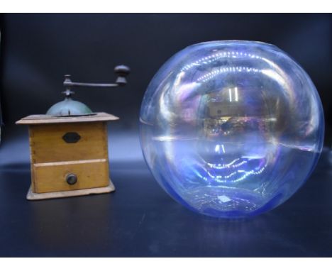 A vintage French Japy coffee grinder;&nbsp;together with a fish bowl, 25.5cm high. 