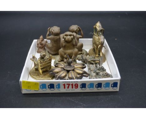 A mixed group of eastern metalware, to include bronze and brass figures.&nbsp;(7) 