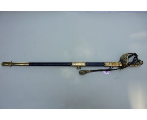 An antique navy officer's dress sword and scabbard, by Gieves. 