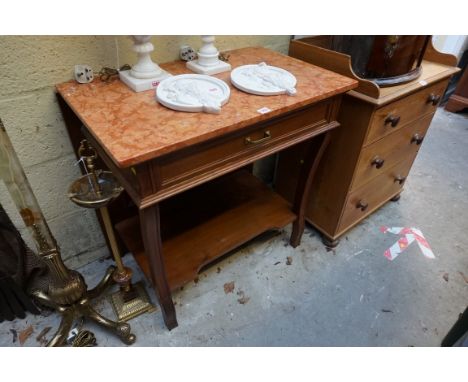 A reproduction Continental walnut and marble top console top, 78.5cm wide, (marble top associated). 