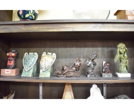 A small collection of sculptures and similar,&nbsp;to include a bronze mermaid, signed 'John Letts' and numbered 7/50, 17cm w