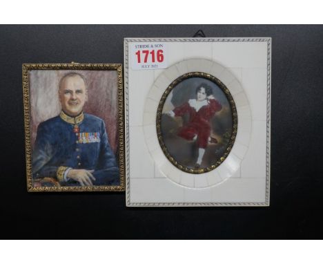 English School,&nbsp;early 20th century, half length portrait miniature of a military officer, 10.2 x 7.7cm; together with an