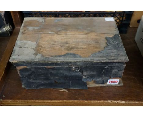A small antique German magic lantern and slides,&nbsp;in original box, (distressed). 