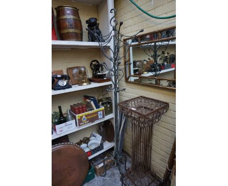 A green painted steel tripod hat stand,&nbsp;201.5cm high.&nbsp;&nbsp; 