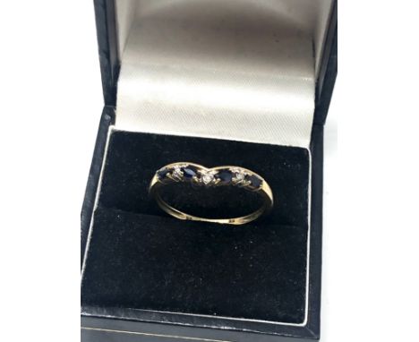 9ct gold diamond and sapphire wishbone ring (1.9g) 