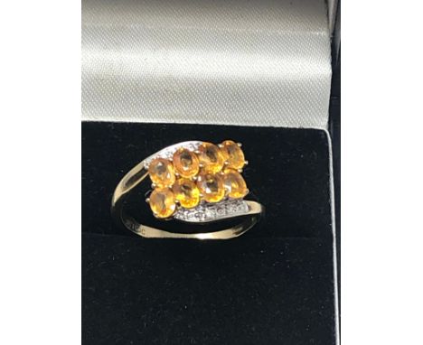 9ct gold yellow sapphire and diamond bypass ring (2.6g) 