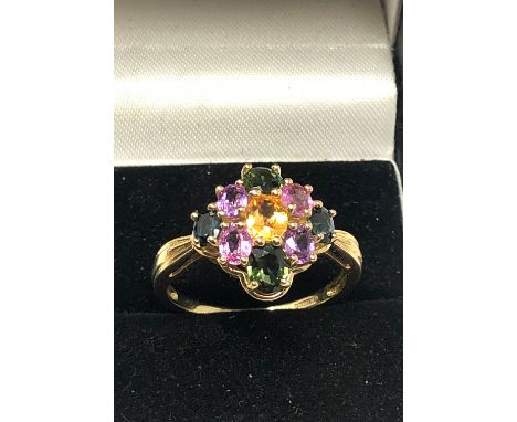 Fine mixed gemstone ring amethyst citrine sapphire &amp; peridot weight 3.5g 