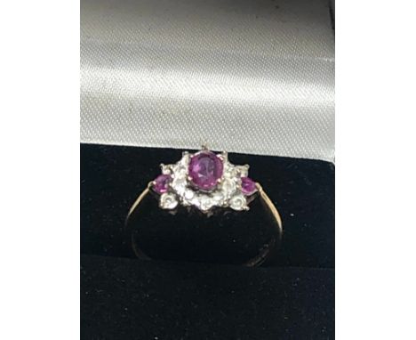 9ct gold ruby &amp; diamond cluster dress ring (2g) 