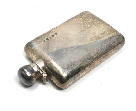 Millenium silver hip flask measures approx height 12cm by 7cm wide weight 142 