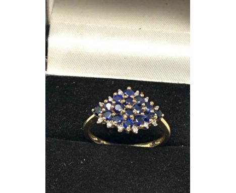 9ct gold sapphire &amp; diamond ring weight 2.7g 