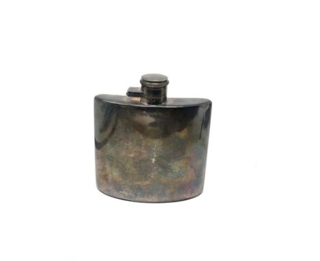 Large antique silver hip flask Birmingham silver hallmark measures approx height 13cm by 11.5cm wide weight 254g 