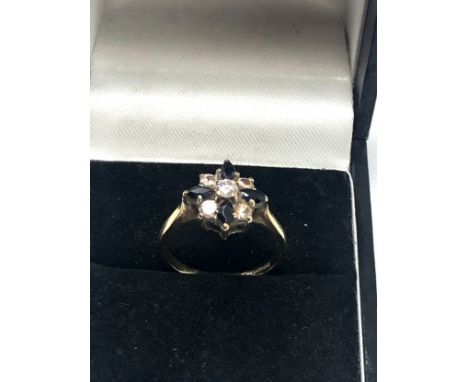 9ct gold vintage sapphire &amp; diamond cluster ring (1.9g) 