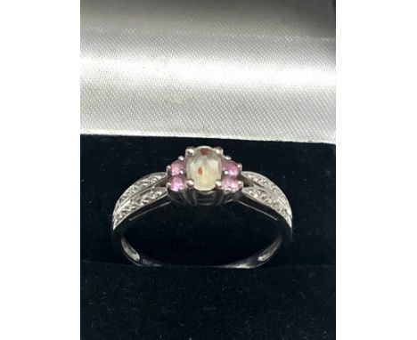 9ct white gold diamond, aquamarine &amp; pink sapphire dress ring (2.5g) 