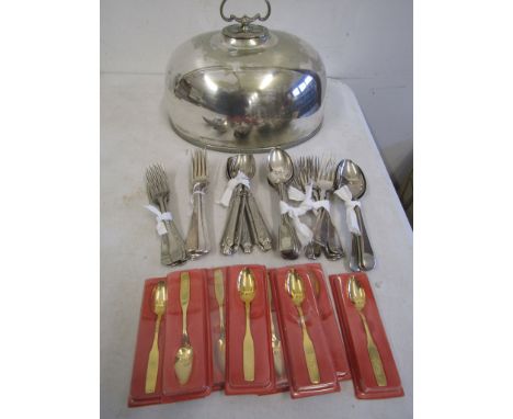 Silver plate cloche and assorted cutlery&nbsp;