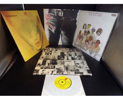The Rolling Stones - 4 LP's - Sticky Fingers 1971 (top opening zipper cover, with Andy Warhol printed sleeve), Exile on Main 