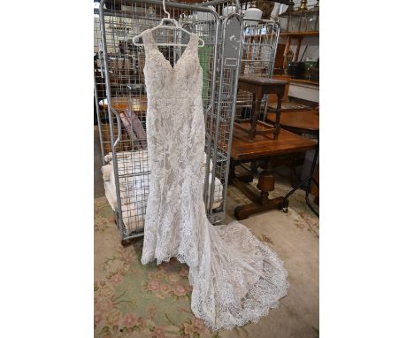 Stefano Couture Boutique wedding dress, gold with lace overlay, no size, boxed