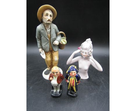vintage ceramic pin doll, cruet set and a weathered gardener figure&nbsp;