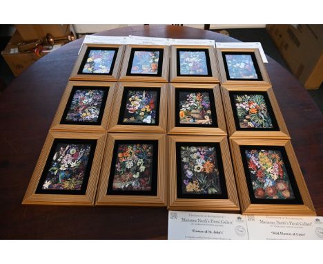 12 Coalport framed Marianne North's floral gallery at Kew Gardens ceramic plaques, limited edition of 9500, 6 with certificat