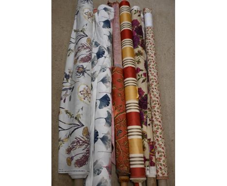 6 rolls of assorted deisgned upholstery material, assorted fabrics and lenghts to incl Prestigious Textiles Allium and Camari