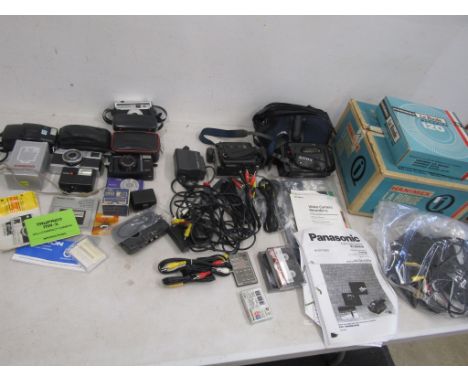 Photography lot- 3 camcorders with all accessories, various camera's and a projector with slide carousel