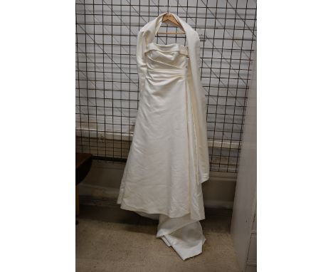 Maggie Sottera Couture cream satin wedding dress with long wrap, no size